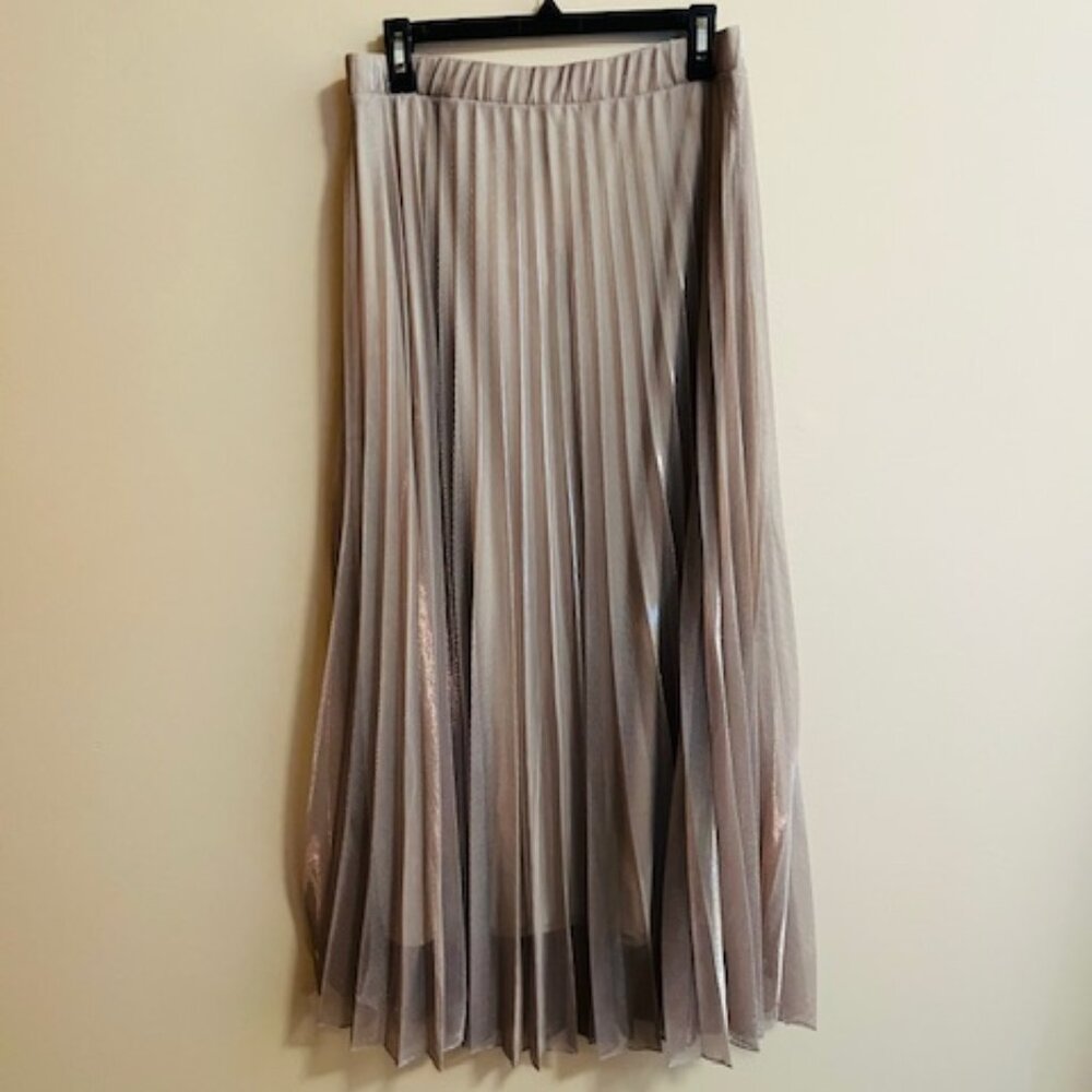 Mango Pleated Maxi Skirt in Taupe